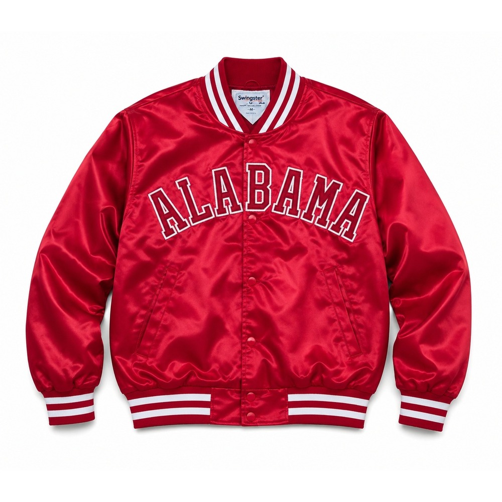 Vintage 70s‎ Alabama Crimson Tide Satin Varsity Bomber Jacket Red Swingster L